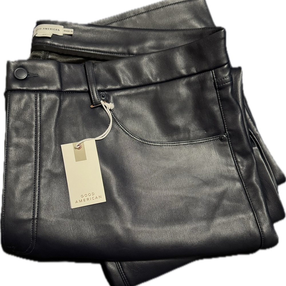 Good American Women’s 24 Ink Blue Good Icon Faux Leather Pants Straight Leg